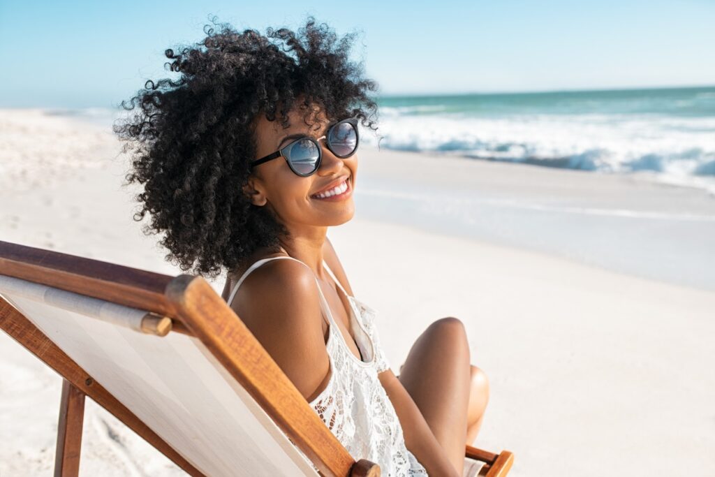 curly hair at the beach